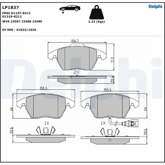 DELPHI Bremseklodser LP1837 for VW, Audi, Skoda, Seat