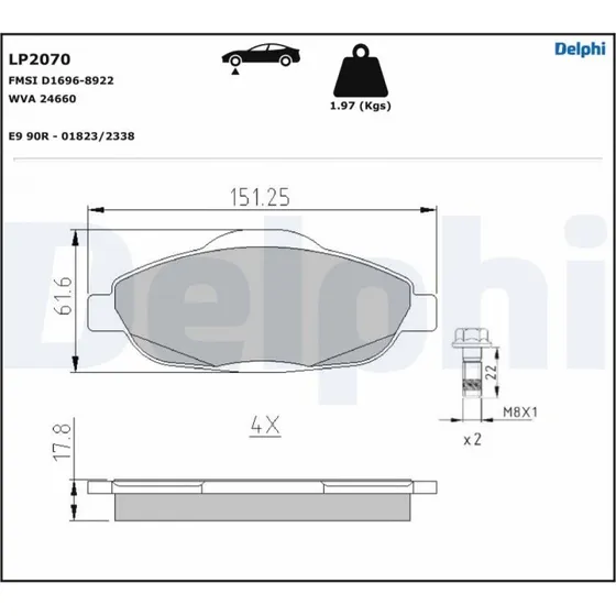DELPHI LP2070 Bremseklodser for PEUGEOT 308/3008