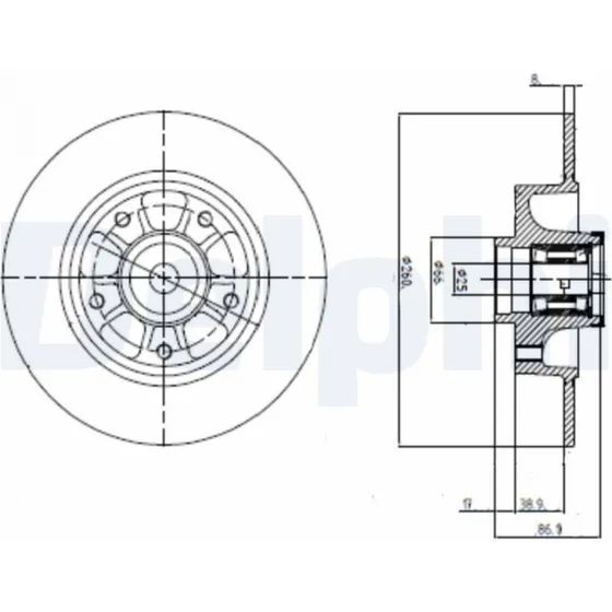 DELPHI BG9112RS Bremseskive 260mm, 8mm tyk, til Renault Clio IV & Fluen