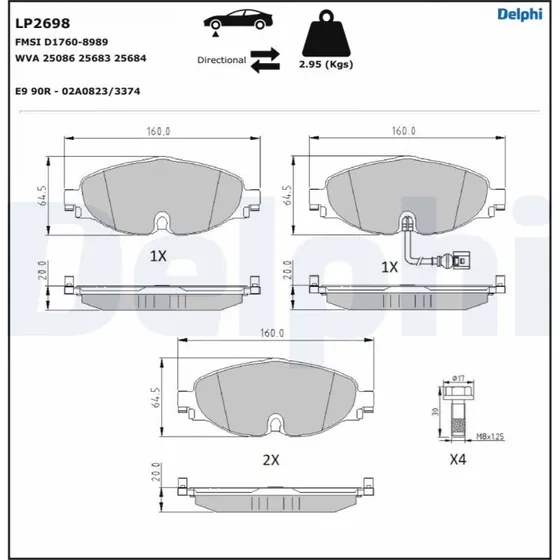 DELPHI Bremseklodser LP2698 til VW, Audi, Skoda, Seat, Cupra