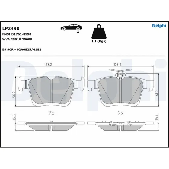 DELPHI Bremseklodser LP2490, 16,2 mm, semi-metallic, til VW, AUDI, SKODA