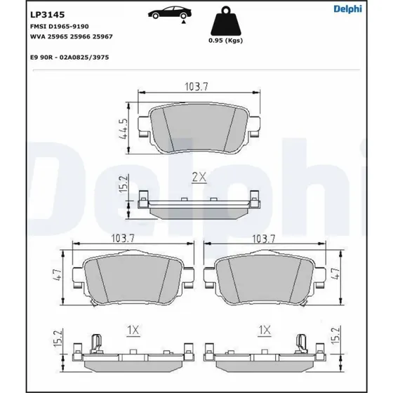 DELPHI Bremseklodser LP3145, TRW-system, semi-metallic, med akustisk slidadvarsel