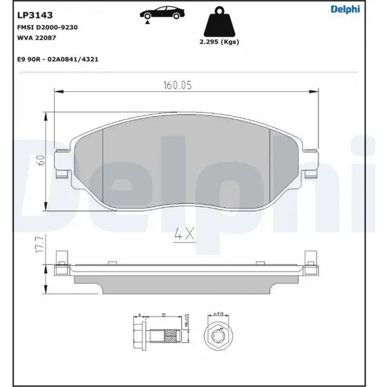 DELPHI Bremseklodser LP3143, foraksel, 160,1x60 mm, Low-Metallic
