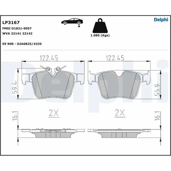 DELPHI LP3167 Bremseklodser til JAGUAR, LAND ROVER, VOLVO
