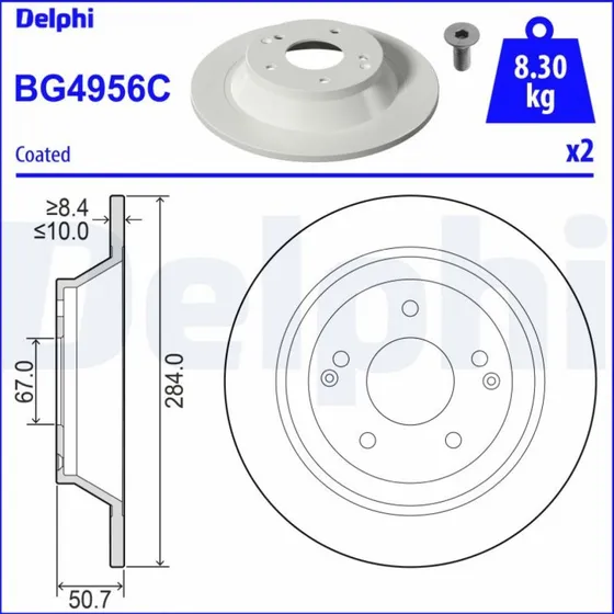 Delphi BG4956C Bremseskive for Ssangyong Tivoli, Grand, XLV