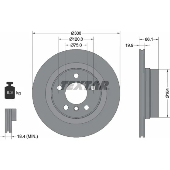 TEXTAR Bremseskive 92257203, 300 mm, ventileret, til BMW