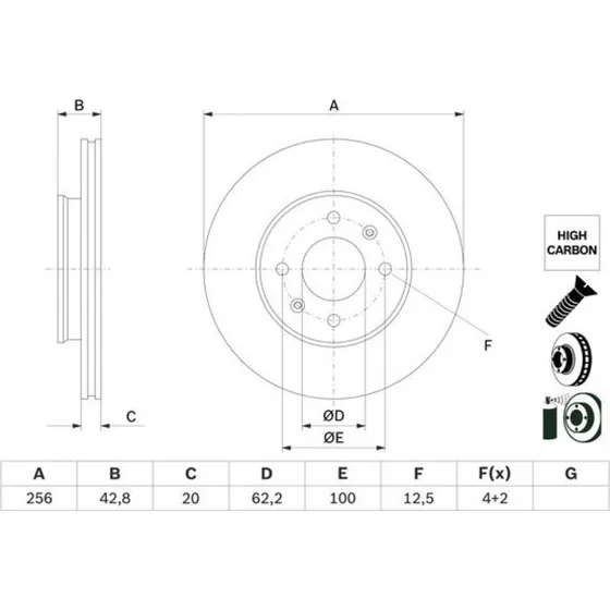 BOSCH Bremseskive 0 986 479 G86 for KIA Picto III, ventileret, med skruer