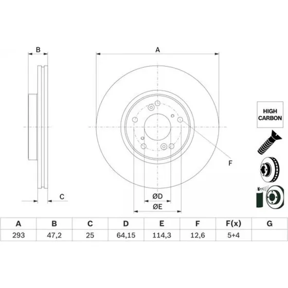 BOSCH Bremseskive 0 986 479 G58, ventileret, 293 mm, til Honda Accord og HR-V