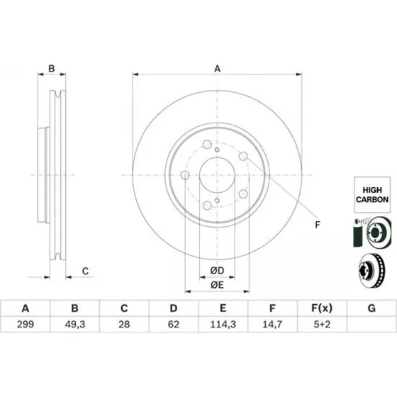 BOSCH Bremseskive 0 986 479 F49 for TOYOTA C-HR & Corolla