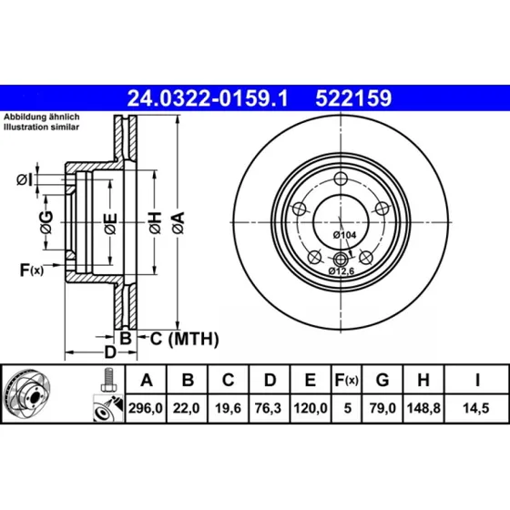 ATE PowerDisc Bremseskive 24.0322-0159.1 for BMW 5-serie