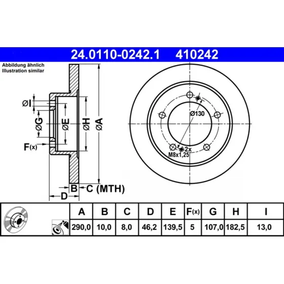 ATE Bremseskive 24.0110-0242.1 for Suzuki Jimny, Samurai, Vitara