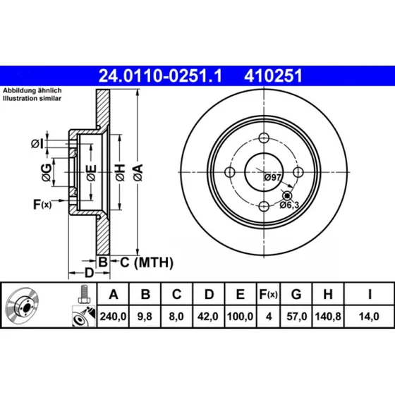 ATE Bremseskive 24.0110-0251.1 for OPEL/VAUXHALL