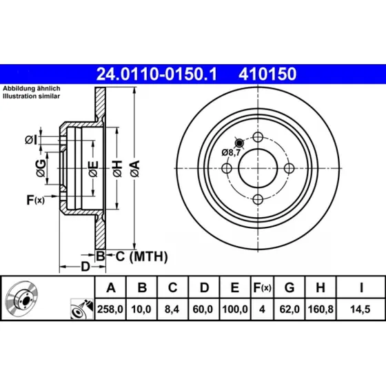 ATE Bremseskive 24.0110-0150.1 for BMW 3-serie