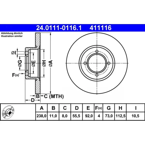 ATE Bremseskive 24.0111-0116.1 for OPEL & Vauxhall
