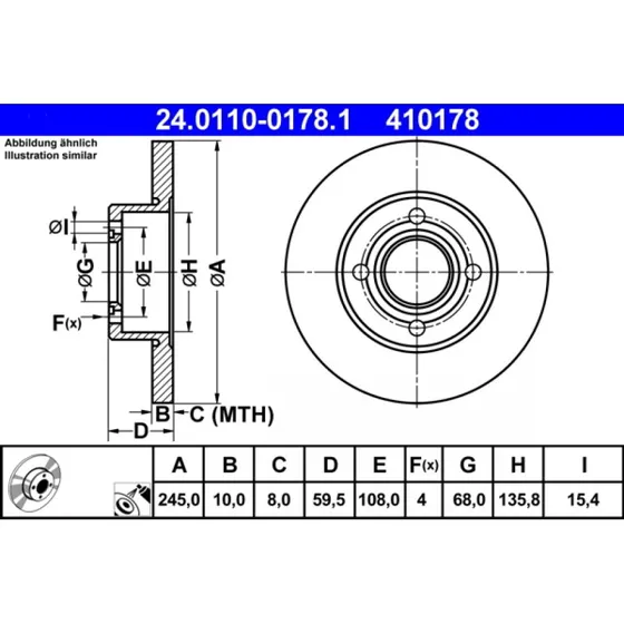 ATE Bremseskive 24.0110-0178.1 for AUDI (bagaksel, fuld, coatet)