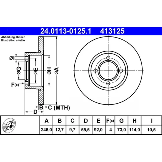 ATE Bremseskive 24.0113-0125.1 for Opel & Vauxhall