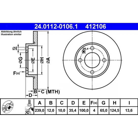 ATE Bremseskive 24.0112-0106.1 for VW, AUDI, SEAT
