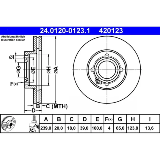 ATE Bremseskive 24.0120-0123.1 for VW, Audi, Seat