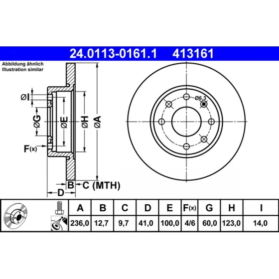 ATE Bremseskive 24.0113-0161.1 for OPEL/VAUXHALL