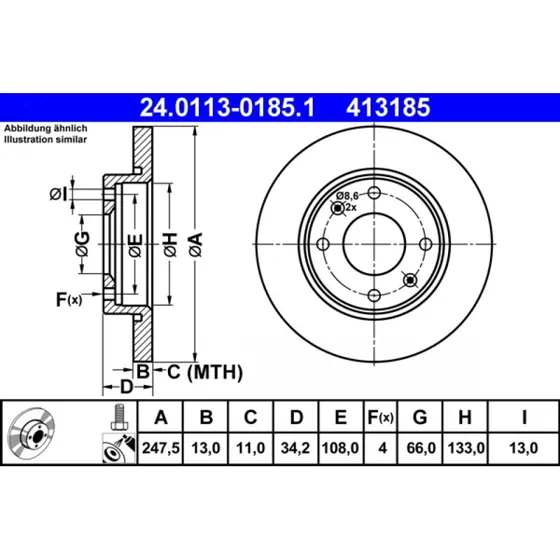 ATE Bremseskive 24.0113-0185.1 for Peugeot/Citroën