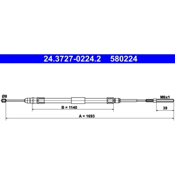 ATE Håndbremsekabel 24.3727-0224.2 til BMW 3-serie