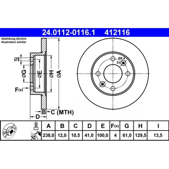 ATE Bremseskive 24.0112-0116.1 for Renault/Dacia