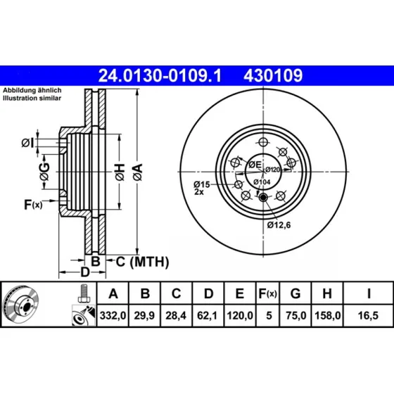 ATE Bremseskive 24.0130-0109.1 for BMW X3/X5