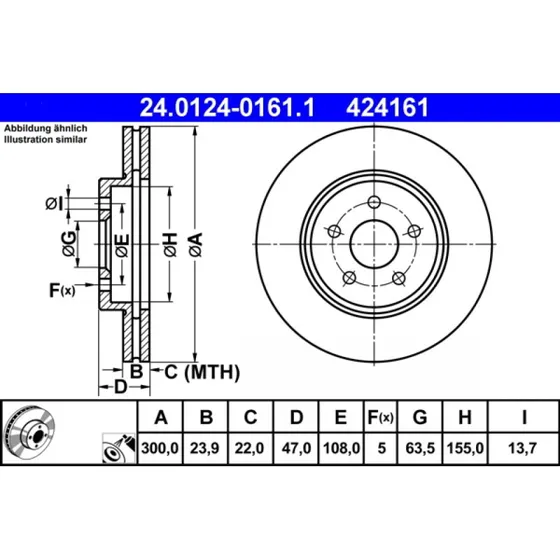 ATE Bremseskive 24.0124-0161.1 for Ford Mondeo III & Jaguar X-Type I
