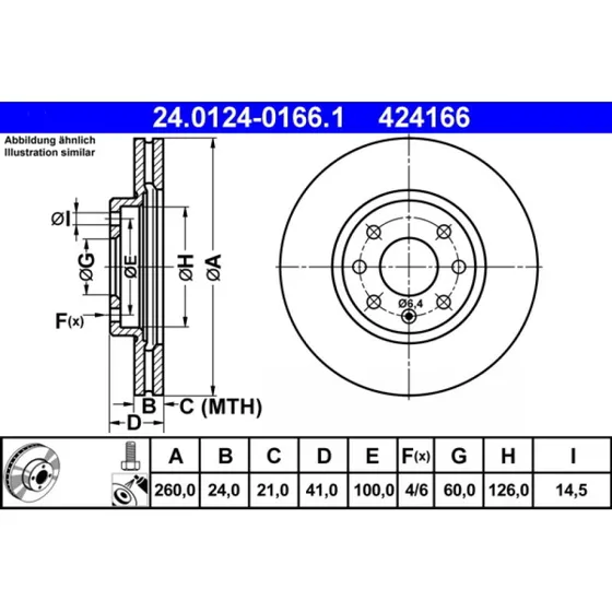 ATE Bremseskive 24.0124-0166.1 for OPEL & Vauxhall