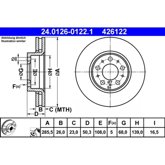 ATE Bremseskive 24.0126-0122.1 for Volvo S60, S80, V70, XC70