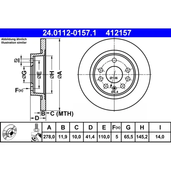 ATE Bremseskive 24.0112-0157.1 for OPEL, FIAT, SAAB