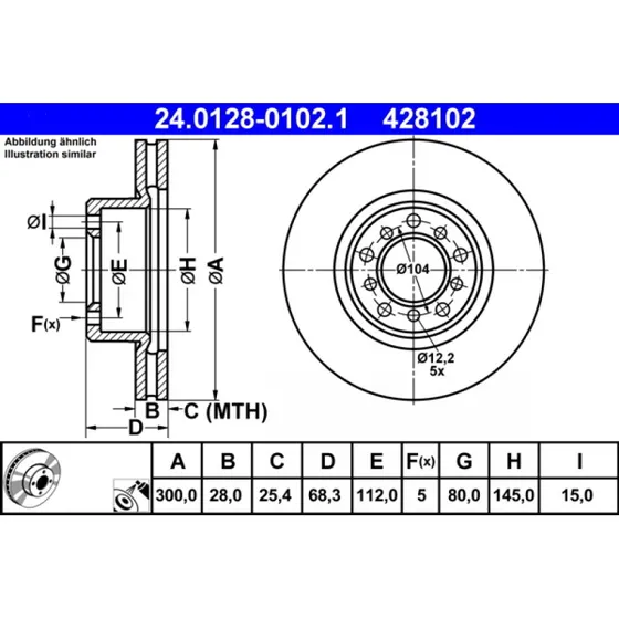 ATE Bremseskive 24.0128-0102.1 for Mercedes-Benz S-klasse