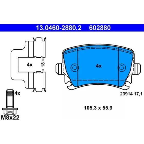 ATE Bremseklodser 13.0460-2880.2 for VW, Audi, Skoda, Seat