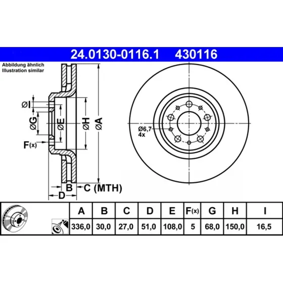 ATE Bremseskive 24.0130-0116.1 for Volvo XC90 I (18")