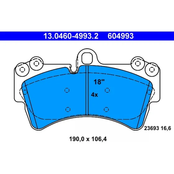 ATE Bremseklodser 13.0460-4993.2, rød/sølv, til VW, Audi, Porsche