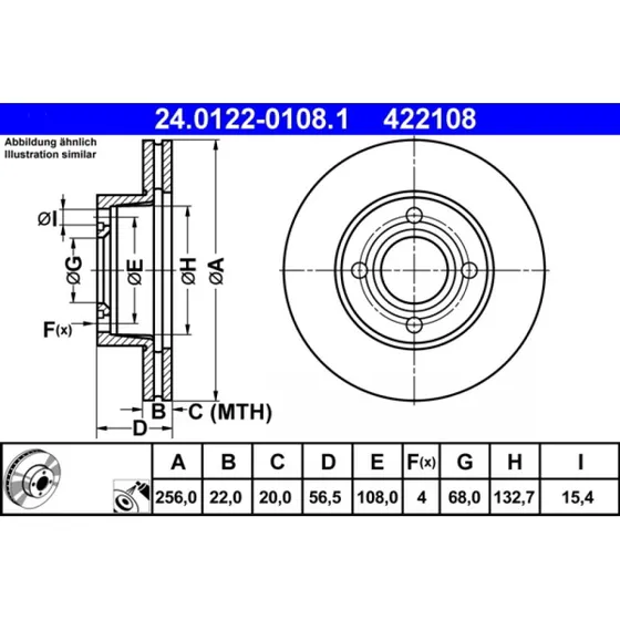 ATE Bremseskive 24.0122-0108.1 til AUDI B3/B4