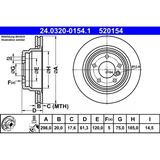 ATE PowerDisc Bremseskive 24.0320-0154.1 for BMW 5