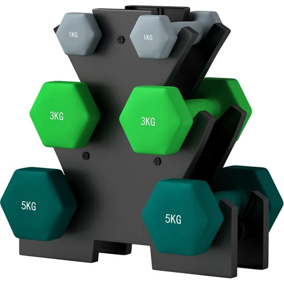 Håndvægtsæt 6 stk med opbevaringsstativ – 2x1kg/2x3kg/2x5kg