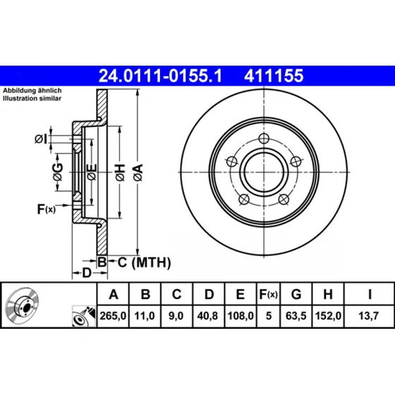 ATE Bremseskive 24.0111-0155.1 for Ford C-Max, Focus II