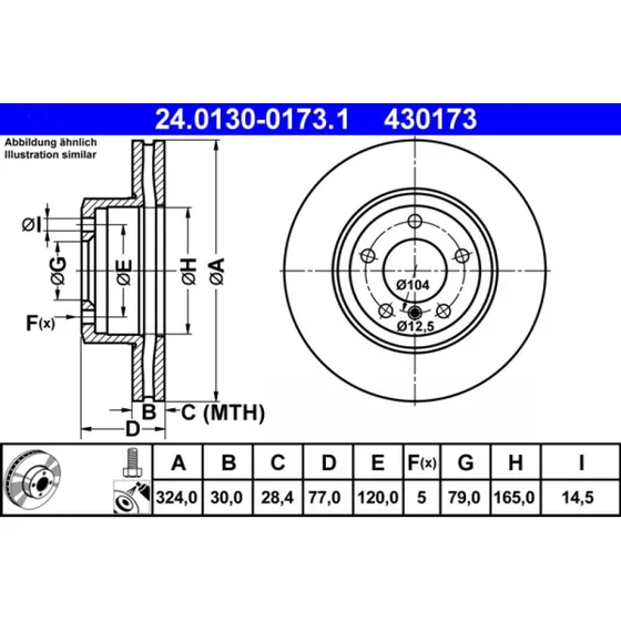 ATE Bremseskive 24.0130-0173.1 for BMW 5/6-serie