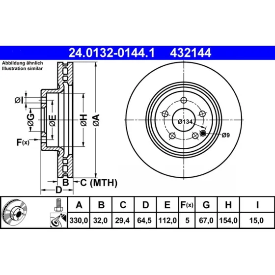 ATE Bremseskive 24.0132-0144.1 for Mercedes-Benz