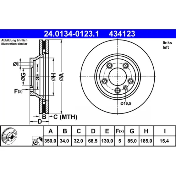 ATE Bremseskive 24.0134-0123.1 for Audi Q7, Porsche Cayenne, VW Touareg