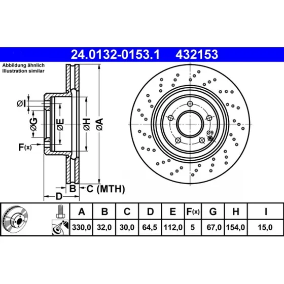 ATE Bremseskive 24.0132-0153.1 for Mercedes E-Class