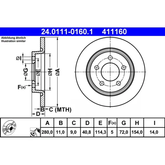ATE Bremseskive 24.0111-0160.1 for Mazda 3, 5 (bagaksel)