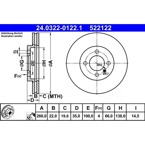 ATE Bremseskive 24.0322-0122.1, ventileret, til BMW 3-serie