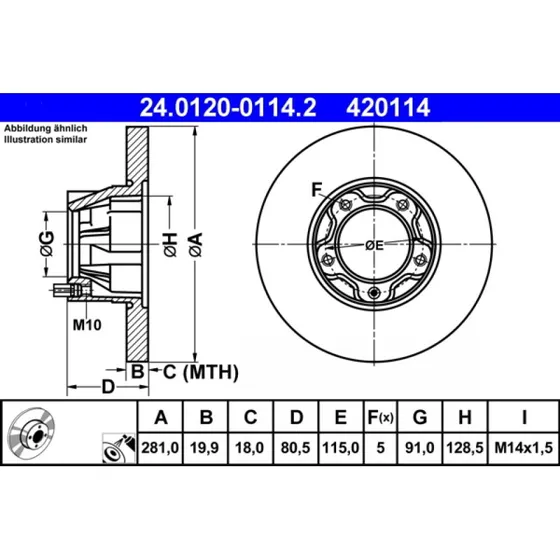 ATE Bremseskive 24.0120-0114.2 for VW LT 28-35 I/II