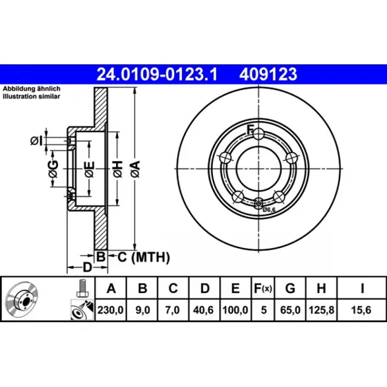 ATE Bremseskive 24.0109-0123.1 for VW, Audi, Skoda, Seat