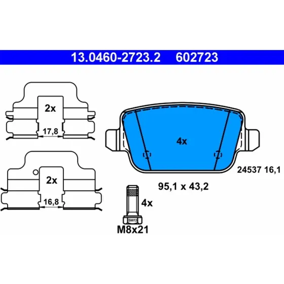 ATE Bremseklodser 13.0460-2723.2, bagaksel, til FORD Focus II, Kuga, Mondeo