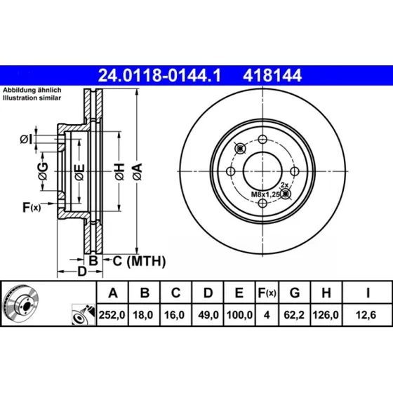 ATE Bremseskive 24.0118-0144.1 for Hyundai i10 & Kia Picanto
