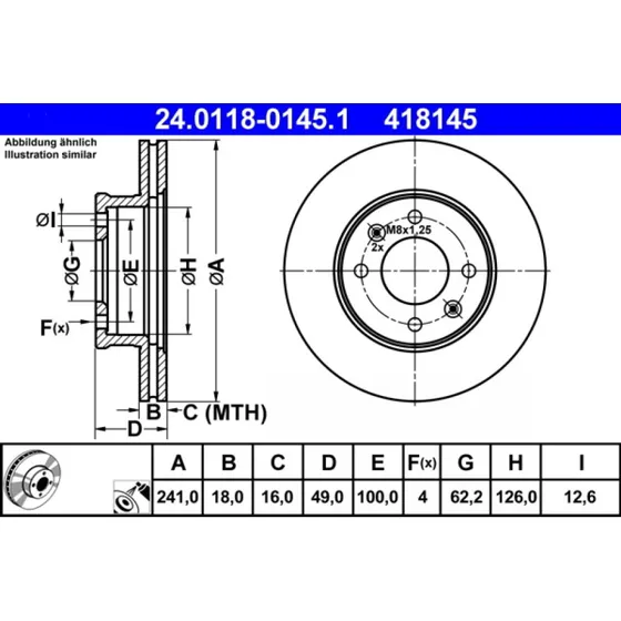 ATE Bremseskive 24.0118-0145.1 for Hyundai i10 & Kia Picanto